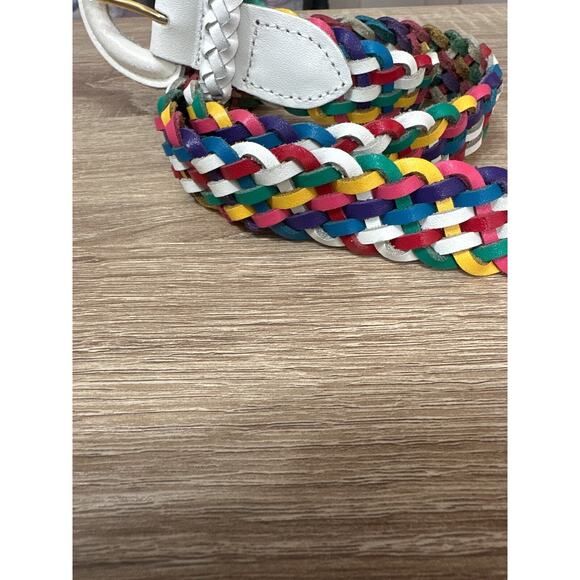 Vintage CHIC Rainbow Braided Belt Split Leather Unisex Medium White Buckle 38" - Picture 5 of 6